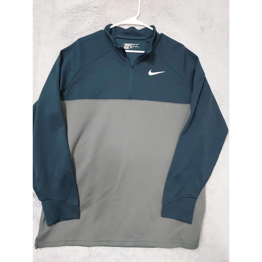 Nike Pullover Mens XL Golf Dri Fit Quarter Zip Gray Green Lightweight Mock Neck